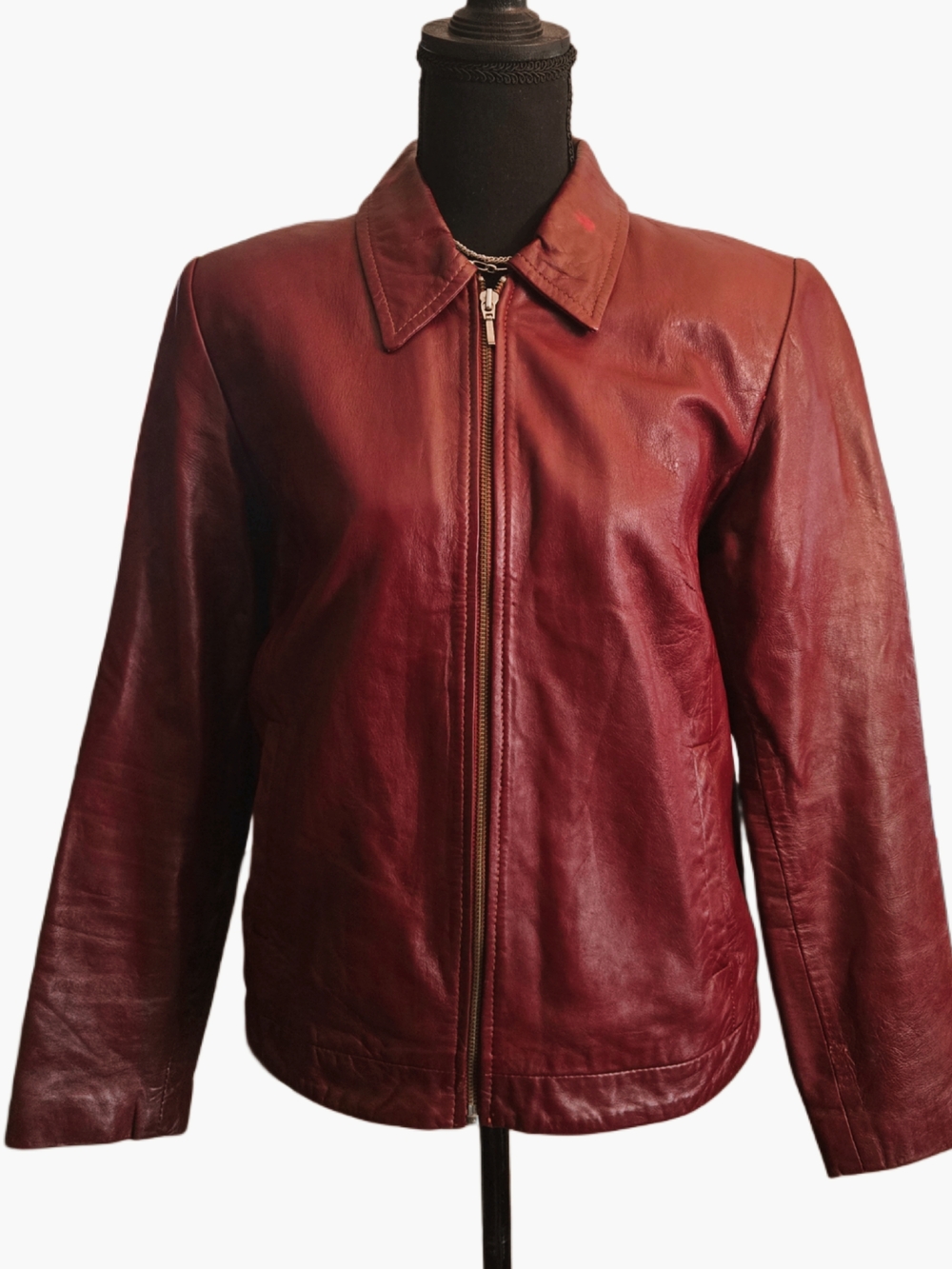 Vintage Y2k Burgundy Leather Zip Jacket!